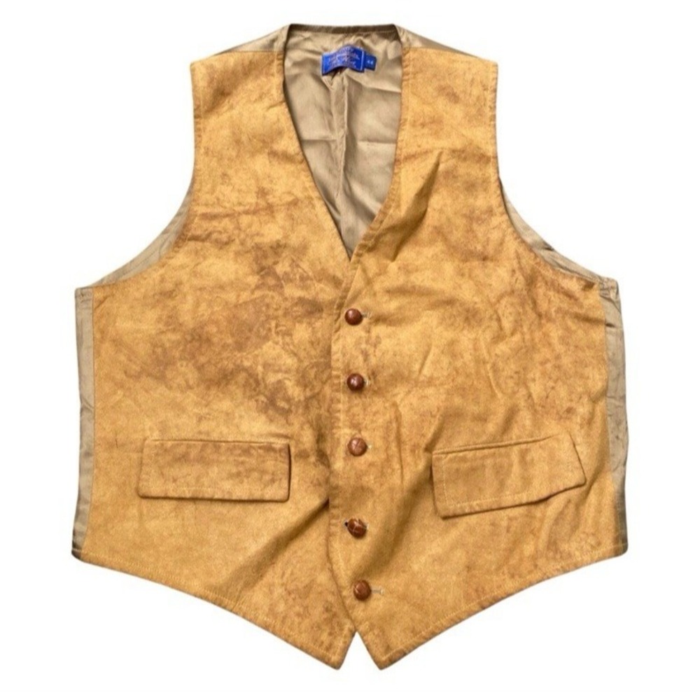 Paul Jones Vest Mens Medium Brown‎ Faux Suede Leather Western Cowboy Ranch